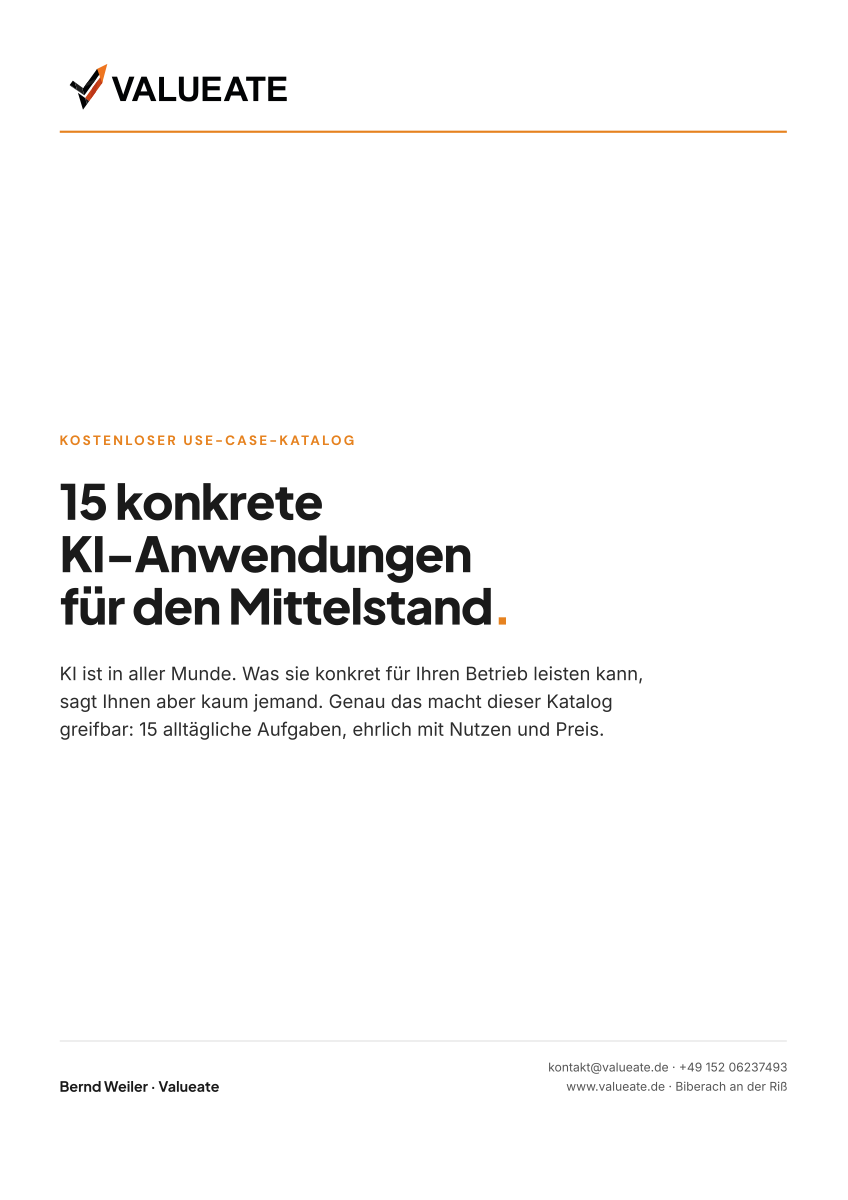 Titelseite des Use-Case-Katalogs mit 15 KI-Anwendungen für KMU