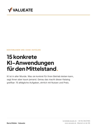 Titelseite des Use-Case-Katalogs mit 15 KI-Anwendungen für KMU